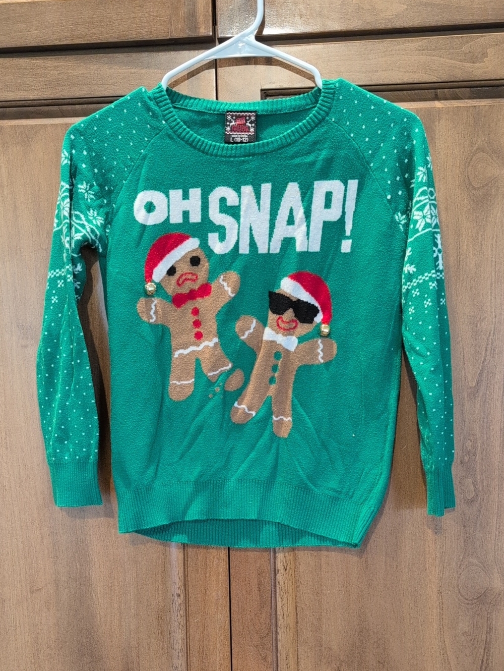 Holiday 'Oh Snap!' Green Kids Sweater with Gingerbread Design